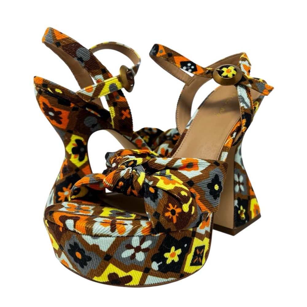 Sam Edelman Floral Platform Sandals in Orange, Yellow, Brown